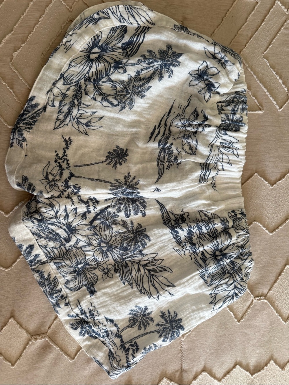 Ocean Drive White Throw with Navy Tropical Print